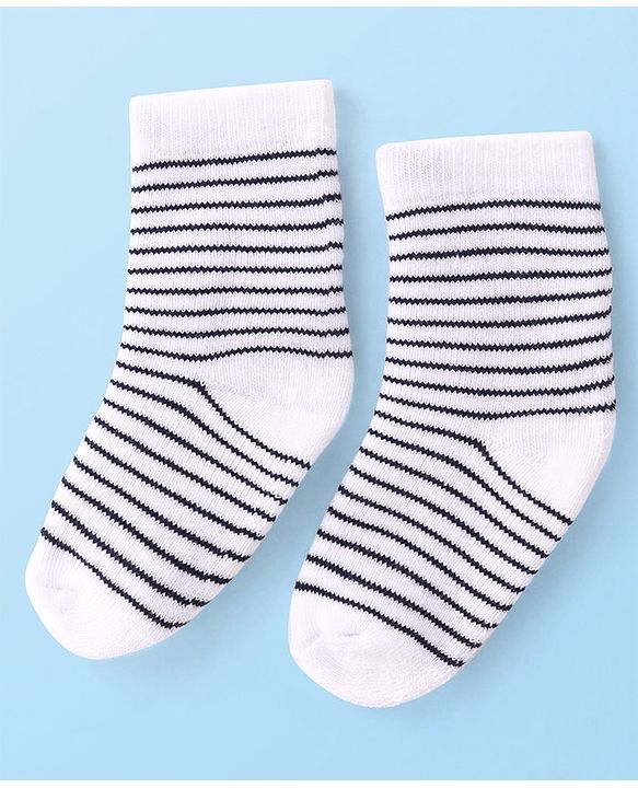 Cutewalk By Babyhug Anti Bacterial Ankle Length Terry Striped Socks Pack of 3- Navy & White