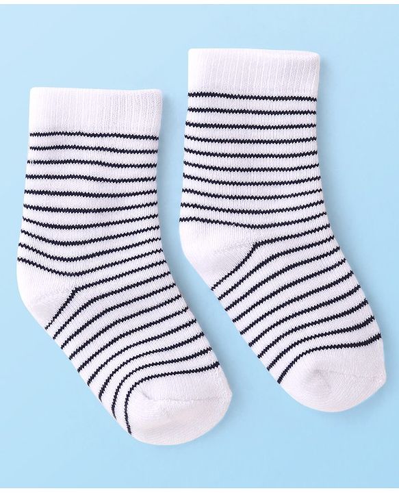 Cutewalk By Babyhug Anti Bacterial Ankle Length Terry Striped Socks Pack of 3- Navy & White