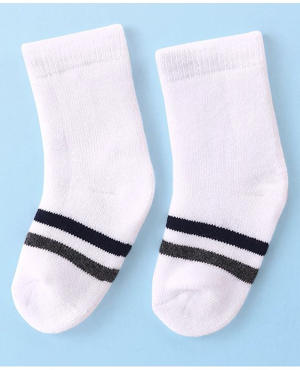 Cutewalk By Babyhug Anti Bacterial Ankle Length Terry Striped Socks Pack of 3- Navy & White