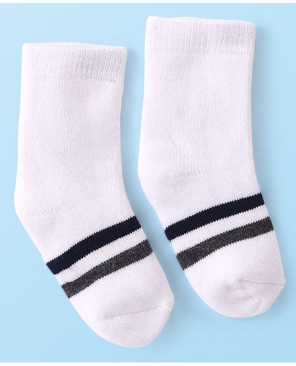 Cutewalk By Babyhug Anti Bacterial Ankle Length Terry Striped Socks Pack of 3- Navy & White