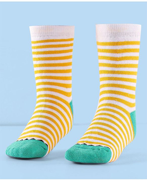 Cute Walk by Babyhug Terry Knit Anti-Bacterial Ankle Length Striped Socks Pack of 3 - Red Blue & Yellow