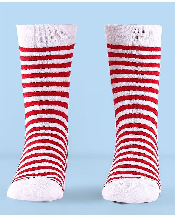 Cute Walk by Babyhug Terry Knit Anti-Bacterial Ankle Length Striped Socks Pack of 3 - Red Blue & Yellow