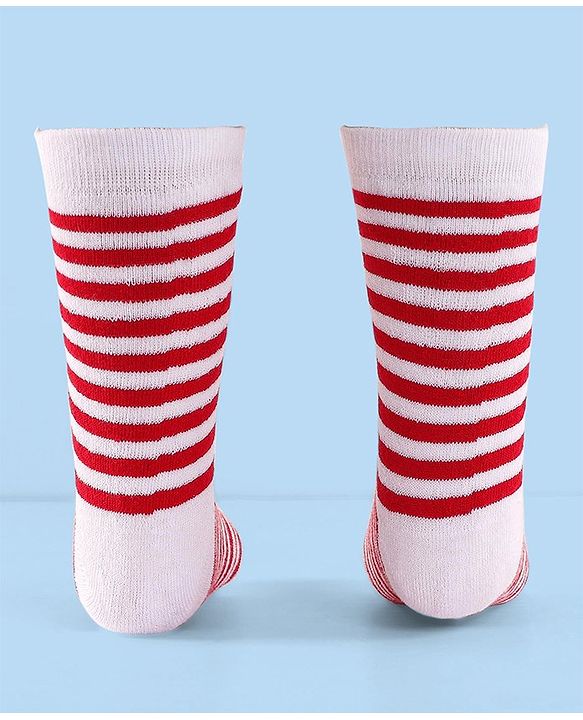 Cute Walk by Babyhug Terry Knit Anti-Bacterial Ankle Length Striped Socks Pack of 3 - Red Blue & Yellow