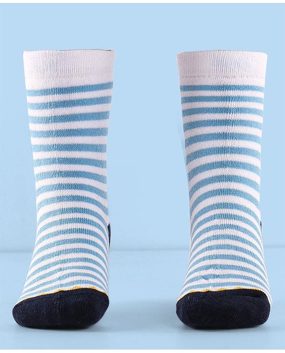 Cute Walk by Babyhug Terry Knit Anti-Bacterial Ankle Length Striped Socks Pack of 3 - Red Blue & Yellow