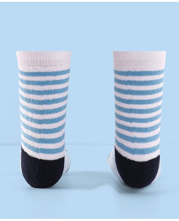 Cute Walk by Babyhug Terry Knit Anti-Bacterial Ankle Length Striped Socks Pack of 3 - Red Blue & Yellow