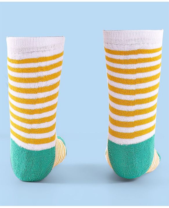 Cute Walk by Babyhug Terry Knit Anti-Bacterial Ankle Length Striped Socks Pack of 3 - Red Blue & Yellow