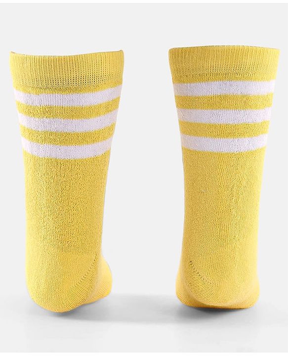 Cute Walk by Babyhug Terry Knit Anti-Bacterial Ankle Length Striped Socks Pack of 3 - Yellow Black & White