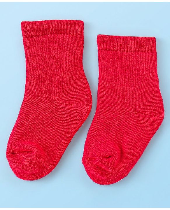 Cute Walk by Babyhug Terry Knit  Anti-Bacterial Ankle Length Solid Color Socks  Pack of 3 - Red Pink & White