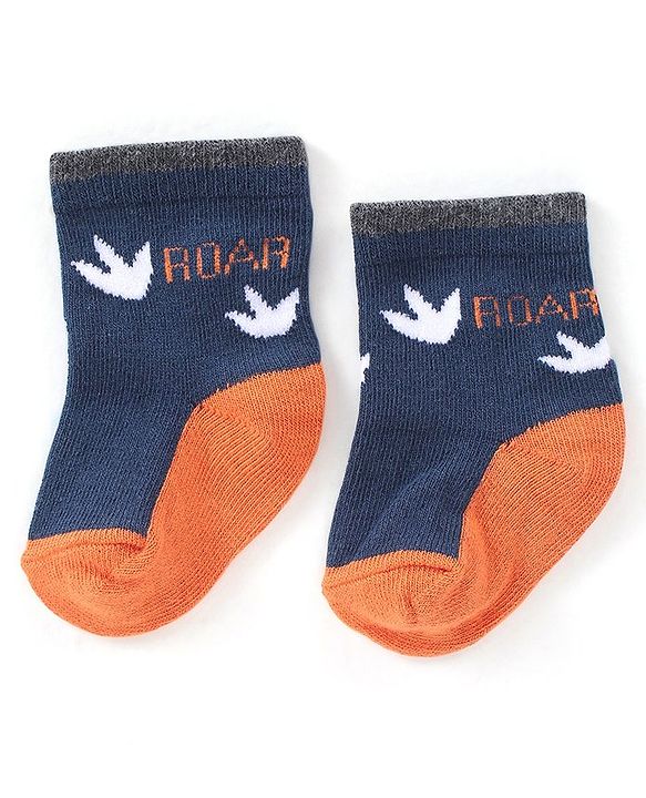 Cute Walk by Babyhug Anti-Bacterial Ankle Length Dino Design Sock Pack of 3 - Grey Blue & Orange