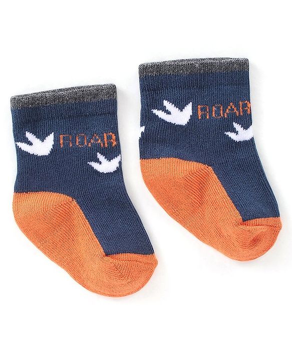 Cute Walk by Babyhug Anti-Bacterial Ankle Length Dino Design Sock Pack of 3 - Grey Blue & Orange