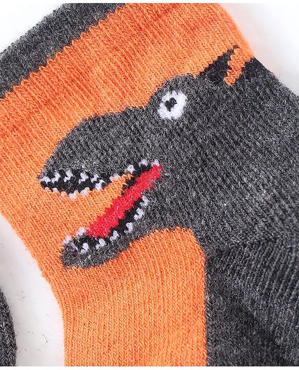 Cute Walk by Babyhug Anti-Bacterial Ankle Length Dino Design Sock Pack of 3 - Grey Blue & Orange