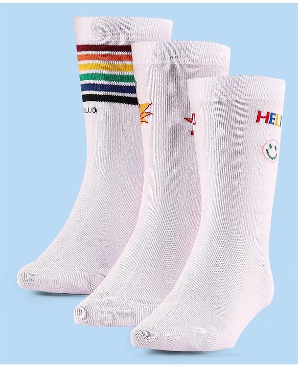 Cute Walk by Babyhug Anti-Bacterial Ankle Length Space Theme Design Socks Pack of 3 - White