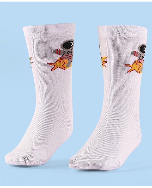 Cute Walk by Babyhug Anti-Bacterial Ankle Length Space Theme Design Socks Pack of 3 - White
