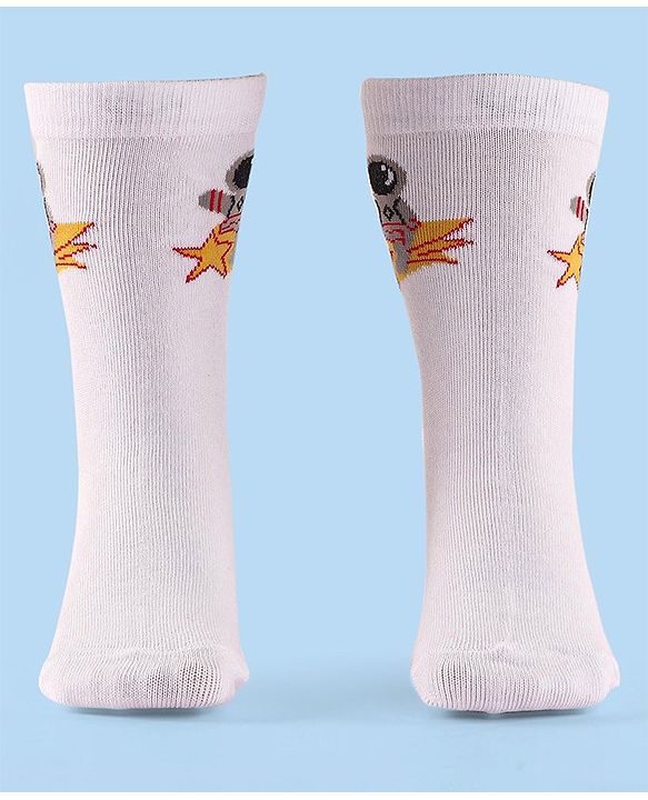 Cute Walk by Babyhug Anti-Bacterial Ankle Length Space Theme Design Socks Pack of 3 - White