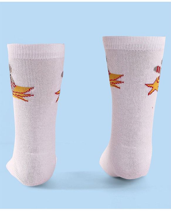 Cute Walk by Babyhug Anti-Bacterial Ankle Length Space Theme Design Socks Pack of 3 - White