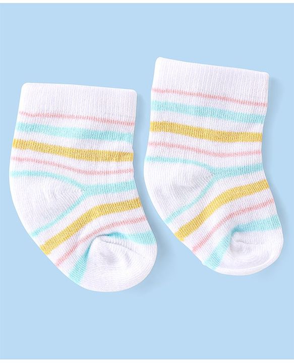 Cute Walk by Babyhug Anti-Bacterial Ankle Length Striped & Polka Dots Design Socks Pack of 3 - Yellow Blue & White