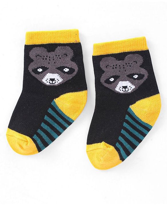 Cute Walk by Babyhug Anti-Bacterial Ankle Length Animal Design Socks Pack of 3 - Black Grey & Blue