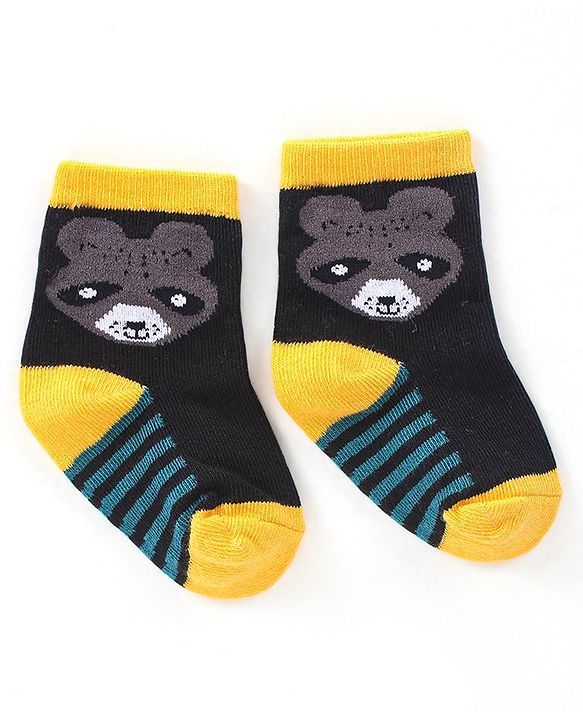 Cute Walk by Babyhug Anti-Bacterial Ankle Length Animal Design Socks Pack of 3 - Black Grey & Blue