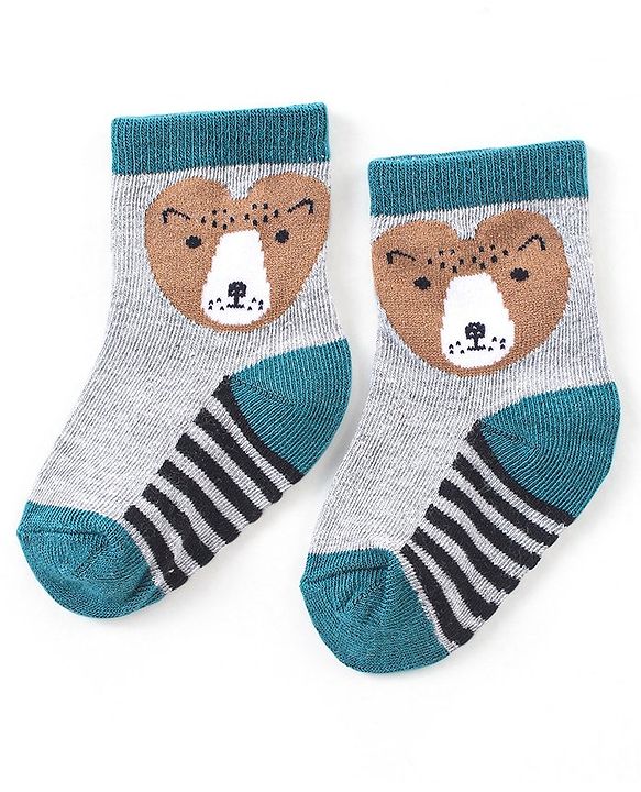 Cute Walk by Babyhug Anti-Bacterial Ankle Length Animal Design Socks Pack of 3 - Black Grey & Blue