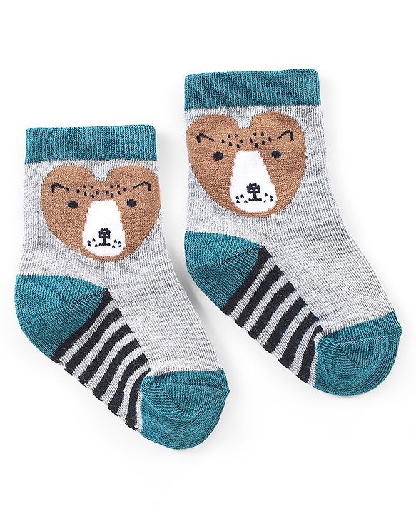 Cute Walk by Babyhug Anti-Bacterial Ankle Length Animal Design Socks Pack of 3 - Black Grey & Blue