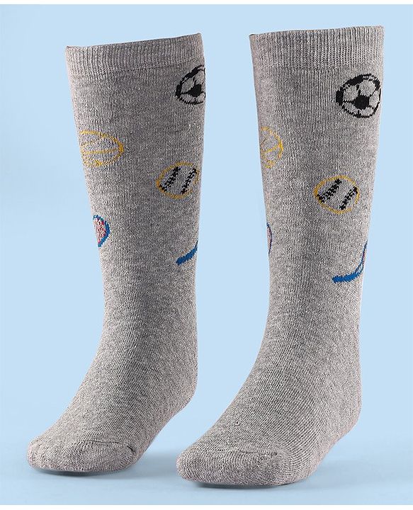 Cute Walk by Babyhug Terry Knit Anti-Bacterial Ankle Length Striped & Football Design Socks Pack of 3 - Blue White & Grey