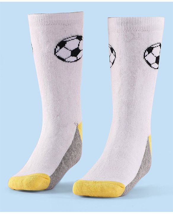 Cute Walk by Babyhug Terry Knit Anti-Bacterial Ankle Length Striped & Football Design Socks Pack of 3 - Blue White & Grey