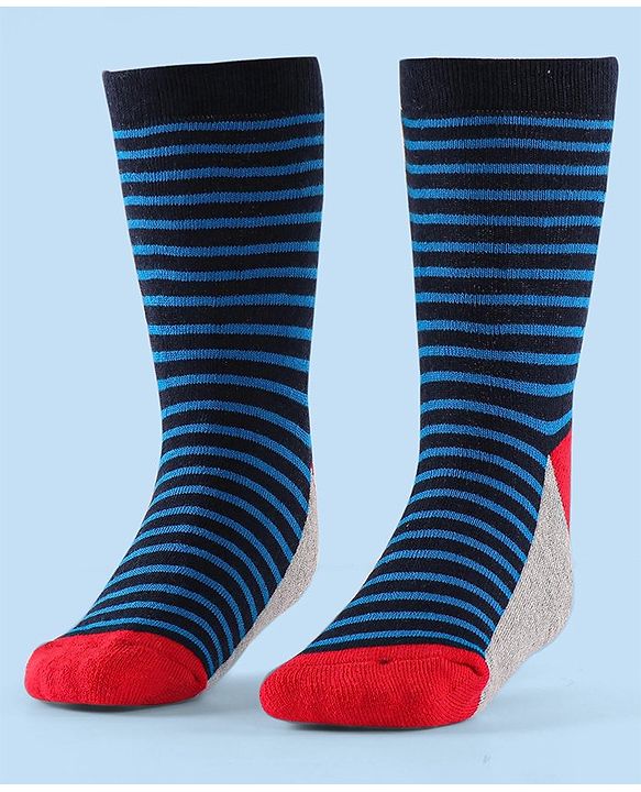 Cute Walk by Babyhug Terry Knit Anti-Bacterial Ankle Length Striped & Football Design Socks Pack of 3 - Blue White & Grey