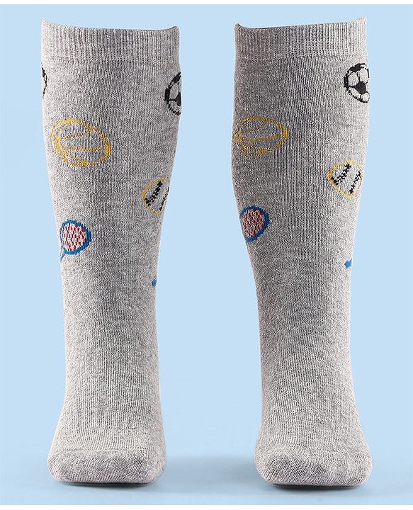 Cute Walk by Babyhug Terry Knit Anti-Bacterial Ankle Length Striped & Football Design Socks Pack of 3 - Blue White & Grey