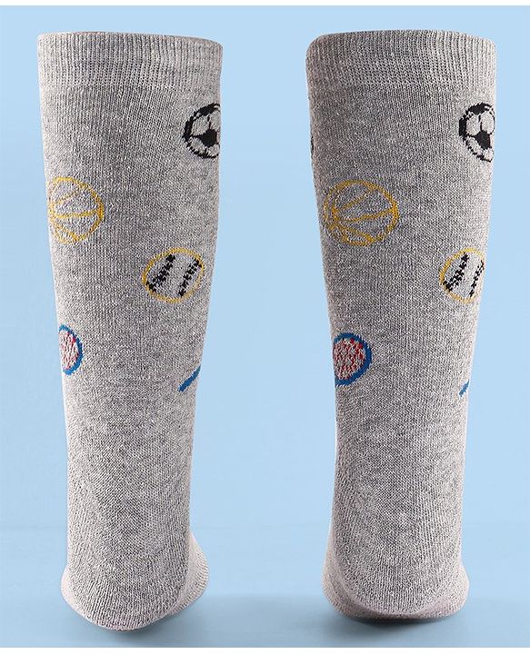 Cute Walk by Babyhug Terry Knit Anti-Bacterial Ankle Length Striped & Football Design Socks Pack of 3 - Blue White & Grey