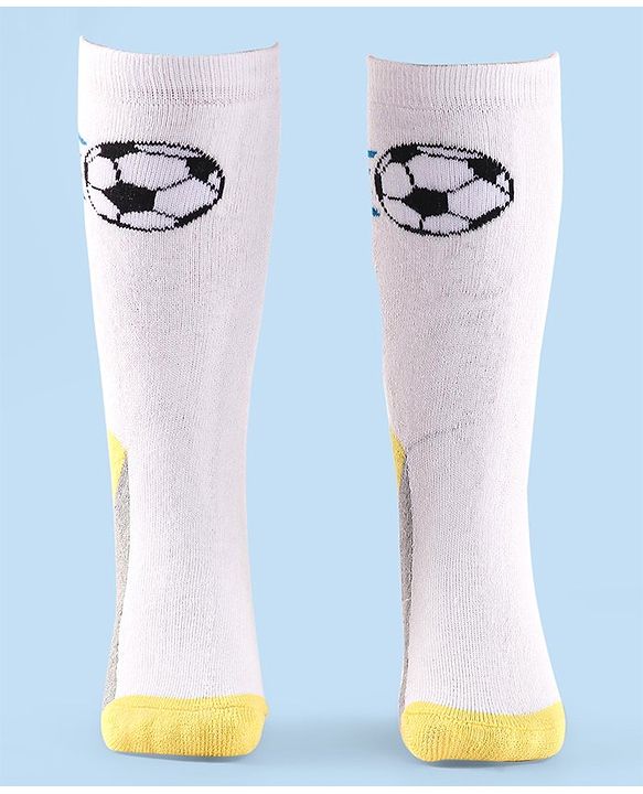 Cute Walk by Babyhug Terry Knit Anti-Bacterial Ankle Length Striped & Football Design Socks Pack of 3 - Blue White & Grey