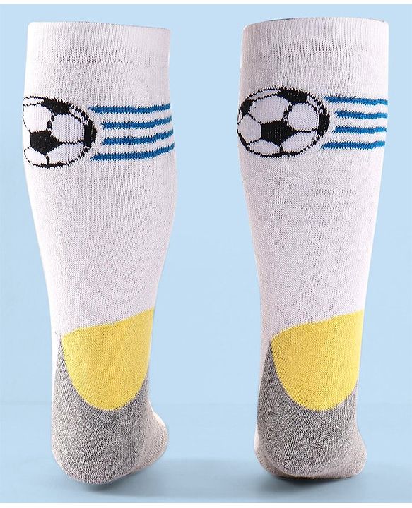 Cute Walk by Babyhug Terry Knit Anti-Bacterial Ankle Length Striped & Football Design Socks Pack of 3 - Blue White & Grey