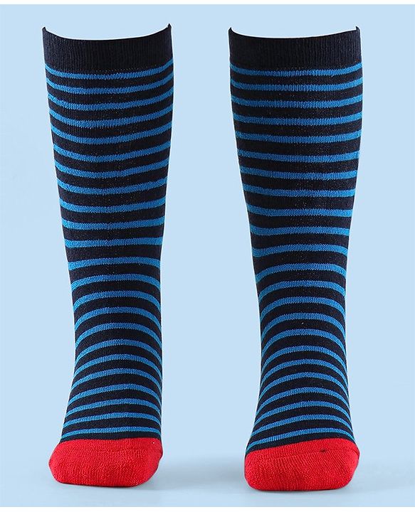 Cute Walk by Babyhug Terry Knit Anti-Bacterial Ankle Length Striped & Football Design Socks Pack of 3 - Blue White & Grey