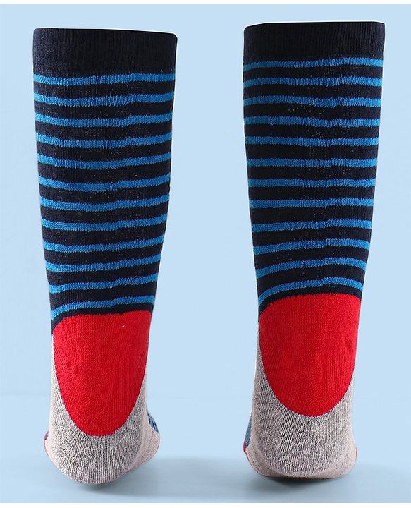 Cute Walk by Babyhug Terry Knit Anti-Bacterial Ankle Length Striped & Football Design Socks Pack of 3 - Blue White & Grey