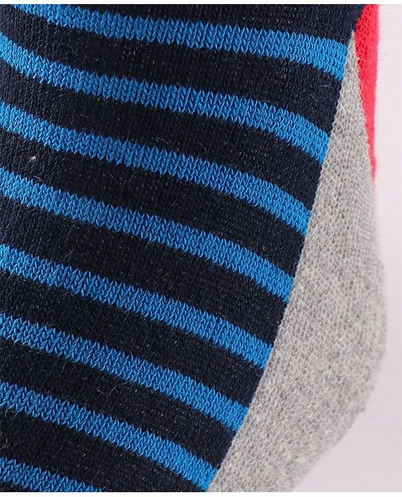 Cute Walk by Babyhug Terry Knit Anti-Bacterial Ankle Length Striped & Football Design Socks Pack of 3 - Blue White & Grey