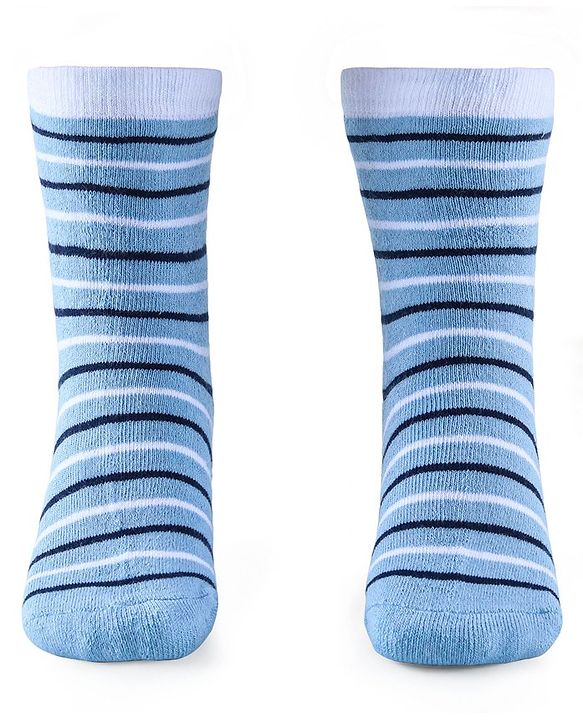 Cute Walk by Babyhug Anti-Bacterial Ankle Length Terry Socks with Stripes & Bear Design Pack of 3 - Blue