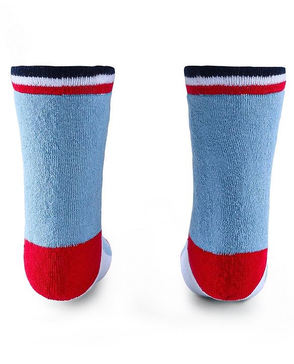 Cute Walk by Babyhug Anti-Bacterial Ankle Length Terry Socks with Stripes & Bear Design Pack of 3 - Blue