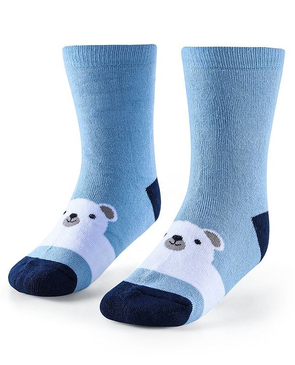 Cute Walk by Babyhug Anti-Bacterial Ankle Length Terry Socks with Stripes & Bear Design Pack of 3 - Blue