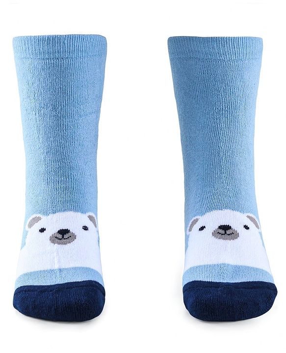 Cute Walk by Babyhug Anti-Bacterial Ankle Length Terry Socks with Stripes & Bear Design Pack of 3 - Blue