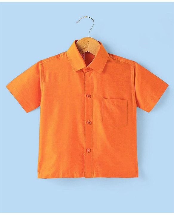 Babyhug Woven Half Sleeves Solid Shirt & Mundu Set - Orange
