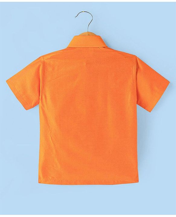 Babyhug Woven Half Sleeves Solid Shirt & Mundu Set - Orange
