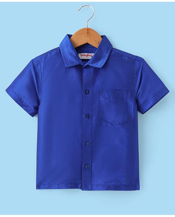 Babyhug Woven Half Sleeves Solid Shirt & Mundu Set - Blue