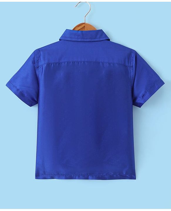 Babyhug Woven Half Sleeves Solid Shirt & Mundu Set - Blue