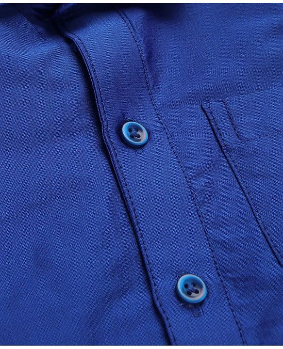 Babyhug Woven Half Sleeves Solid Shirt & Mundu Set - Blue