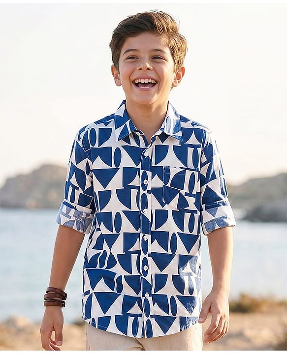 Pine Kids Viscose Woven Half Sleeves Collar Neck Printed Shirt - Multicolour