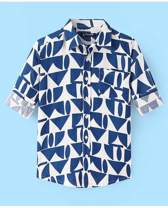 Pine Kids Viscose Woven Half Sleeves Collar Neck Printed Shirt - Multicolour