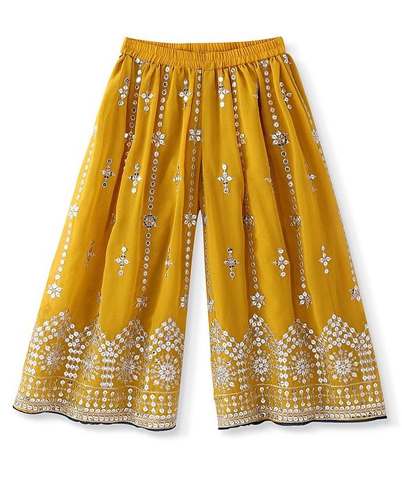 Babyhug Georgette Woven Three Fourth Sleeves   Sequins Embroidered Kurti Sharara & Dupatta Set - Teal & Yellow