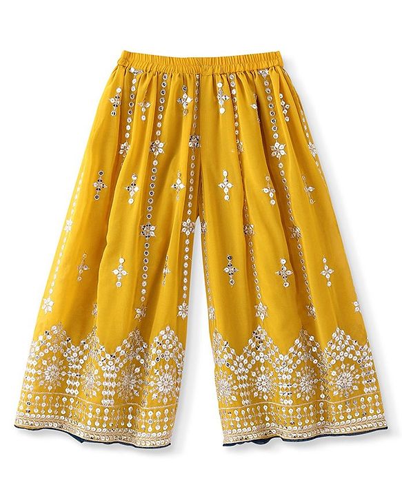 Babyhug Georgette Woven Three Fourth Sleeves   Sequins Embroidered Kurti Sharara & Dupatta Set - Teal & Yellow