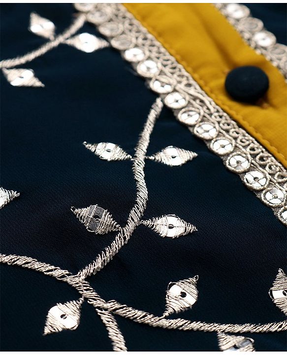 Babyhug Georgette Woven Three Fourth Sleeves   Sequins Embroidered Kurti Sharara & Dupatta Set - Teal & Yellow