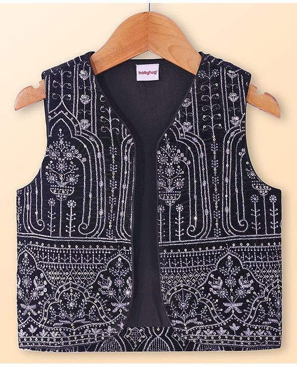 Babyhug Woven Full Sleeves Solid Kurta Pyjama Set with Sequin Embroidered Jacket - White