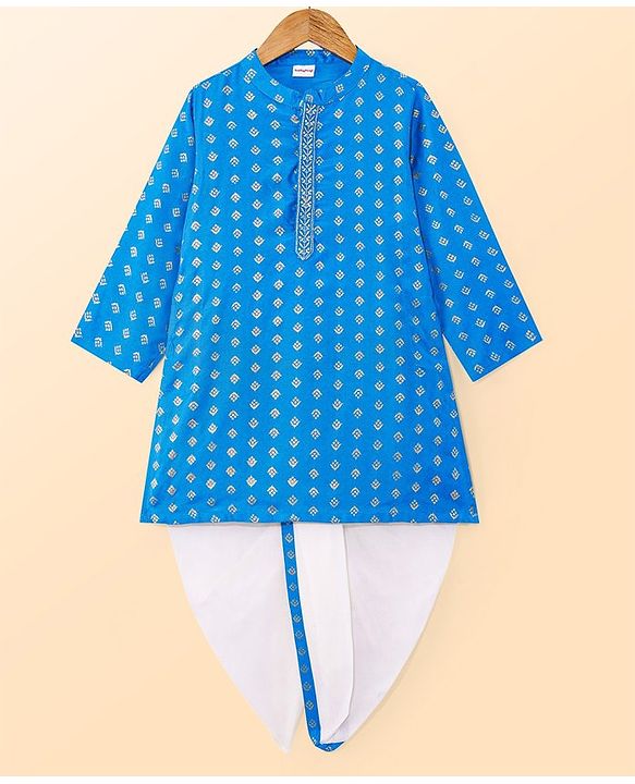 Babyhug Brocade Full Sleeves Kurta Dhoti Set - Blue